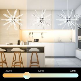 24 Lights Modern LED Chandelier, Adjustable Hanging Geometric Pendant Light Fixture, Mid-Century Sputnik Chandeliers for Dining Room Kitchen (Color: Transparent)