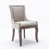 Furniture; Ultra Side Dining Chair;  Thickened fabric chairs with neutrally toned solid wood legs;  Bronze nail head;  Set of 2